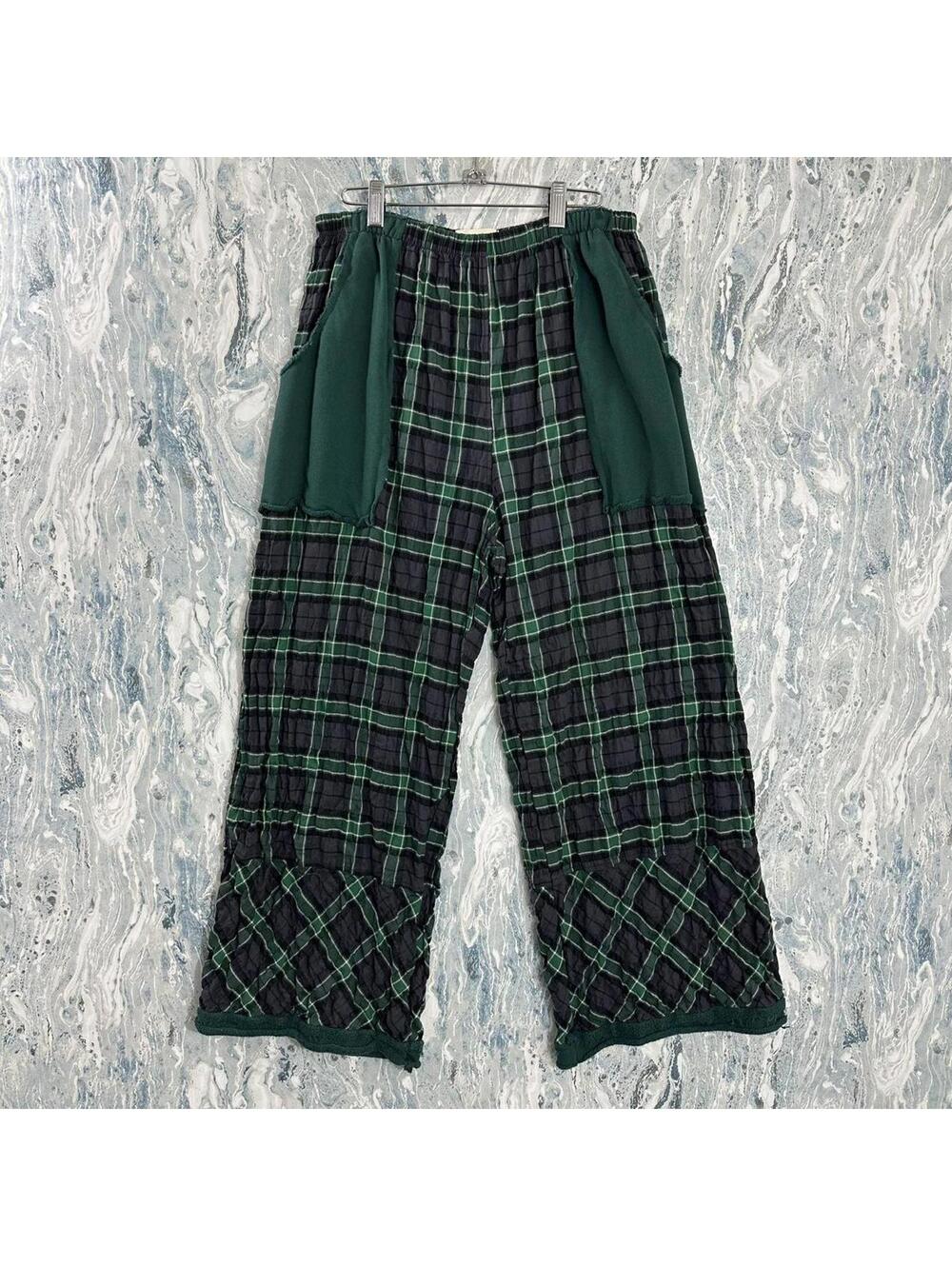 BNWT Boho Bodil Casual Green Plaid Wide-Leg Pants (M)